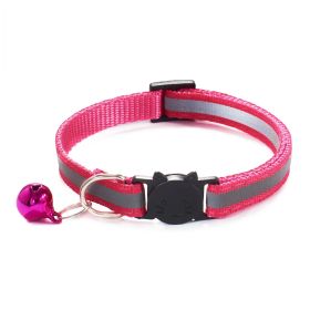 Reflective Dog Collar Pet Cat Puppy Nylon Collar with Bell Neck Adjustable (Color: Pink)