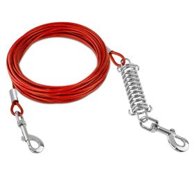 Dog Tie Out Cable Long Dog Leash Chew Proof Lead Dog Chain with Durable Spring 360° Rotatable Clips PVC Case for Outside Yard Caming (Color: Red)