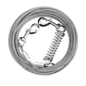 Dog Tie Out Cable Long Dog Leash Chew Proof Lead Dog Chain with Durable Spring 360° Rotatable Clips PVC Case for Outside Yard Caming (Color: Grey)